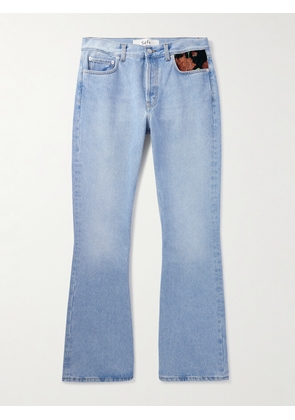 Séfr - Flared Embroidered Velour-Trimmed Jeans - Men - Blue - UK/US 28