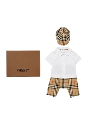 Burberry Kids Polo Shirt, Trousers And Hat Set (1-18 Months)