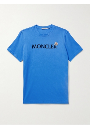 Moncler - Logo-Flocked Appliquéd Cotton-Jersey T-Shirt - Men - Blue - S