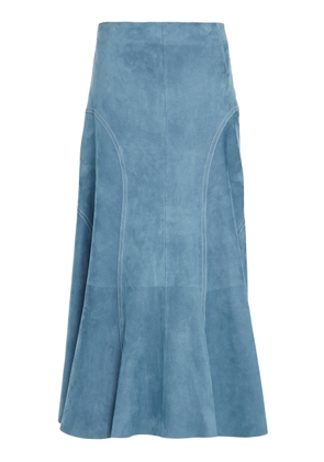 Chloé - Flared Suede Midi Skirt - Blue - FR 40 - Moda Operandi