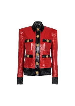Two-tone patent leather jacket
