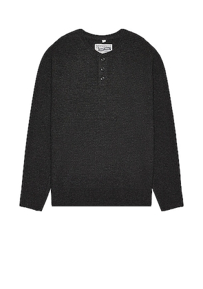 Schott Button Henley Sweater in Black - Black. Size S (also in ).