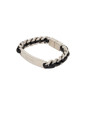 Saint Laurent Tag Curb Chain & Leather Bracelet in Black & Oxidized Nickel - Black. Size L (also in ).