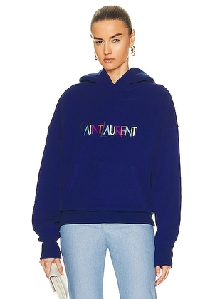 Saint Laurent Oversized Hoodie in Bleu & Multicolore - Blue. Size L (also in S).