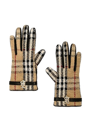 Burberry Victoria Tweed Glove in Archive Beige Check - Beige. Size 6 (also in ).