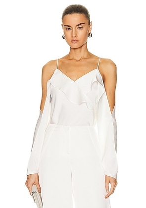 SIMKHAI Diane Draped Off Shoulder Top in Ivory - Ivory. Size L (also in ).