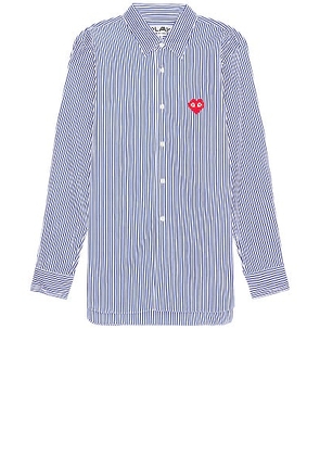 COMME des GARCONS PLAY Invader Stipe Shirt in Blue & White - Blue. Size L (also in M, S, XL).