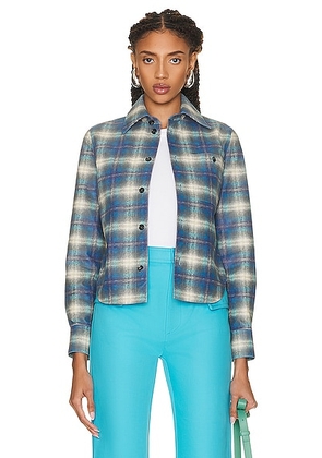 Bottega Veneta Leather Check Flannel Shirt in Multi Light Blue - Blue. Size 34 (also in ).
