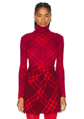 Burberry High Neck Sweater in Ripple IP Check - Red. Size L (also in M, S).