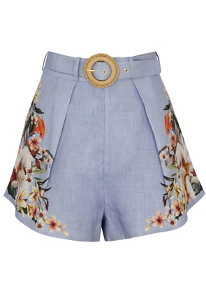 Zimmermann Lexi Floral-print Linen Shorts - Blue - 4 (UK 16 / XL)