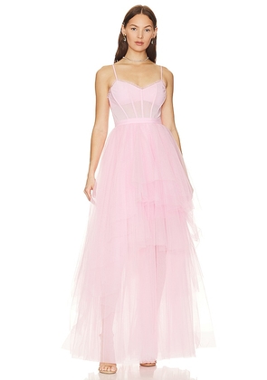 BCBGMAXAZRIA Corset Tiered Gown in Pink. Size 0, 2, 4, 6, 8.
