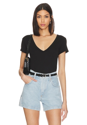Enza Costa Perfect V Tee in Black. Size L, S, XL, XS.