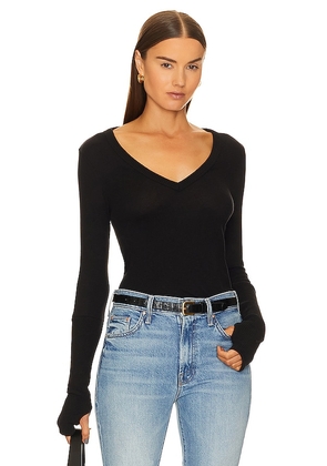 Enza Costa First Layered Cuffed V Top in Black. Size M, S, XS.
