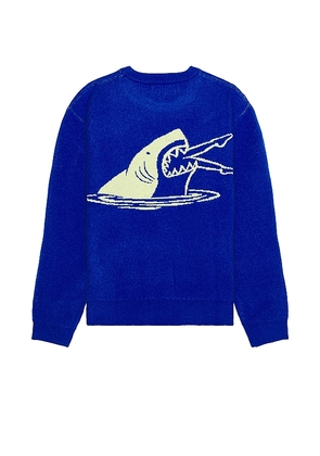Duvin Design Shark Bite Crew Knit Sweater in Blue. Size M, XL.