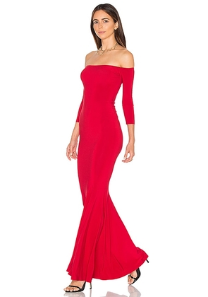 Norma Kamali Off The Shoulder Fishtail Gown in Red. Size M, S, XL, XS.