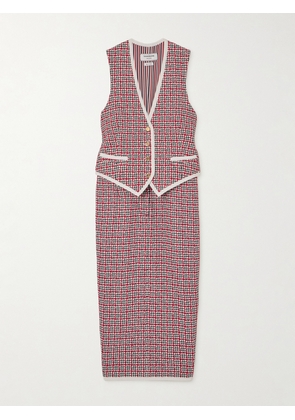 Thom Browne - Grosgrain-trimmed Checked Cotton-tweed Midi Dress - Red - IT38,IT40,IT42,IT44,IT46