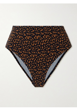 TOTEME - Shirred Printed Stretch Recycled Bikini Briefs - Brown - xx small,x small,small,medium,large,x large
