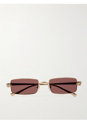 Cartier Eyewear - Panthère Rectangular-frame Crystal-embellished Gold-tone Sunglasses - One size