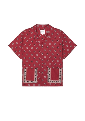 Found Motif Short Sleeve Camp Shirt in Red. Size M.