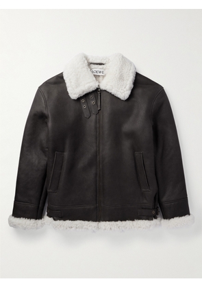 LOEWE - Oversized Shearling-Lined Leather Jacket - Men - Brown - IT 46