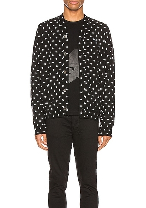 COMME des GARCONS PLAY Dot Print Wool Cardigan with Black Emblem in Black & Natural - Black,Polka Dots. Size L (also in M, XL).