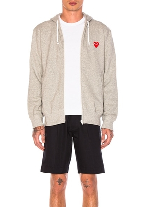 COMME des GARCONS PLAY Red Emblem Zip Cotton Hoodie in Grey. Size M (also in L, S, XL).
