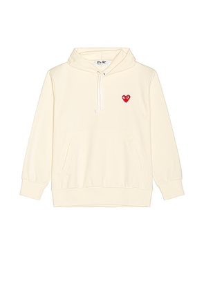 COMME des GARCONS PLAY Pullover Hoodie with Red Emblem in Ivory - Ivory. Size L (also in M, S, XL).