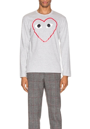 COMME des GARCONS PLAY Heart Logo Long Sleeve Tee in Grey - Novelty,Gray. Size L (also in M, S, XL).
