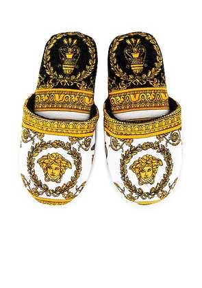 VERSACE I Heart Baroque Slippers in White  Gold  & Black - White. Size S (also in ).