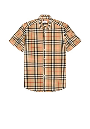 Burberry Caxton Short Sleeve Check Shirt in Archive Beige - Neutral,Plaid. Size L (also in M, S, XL).