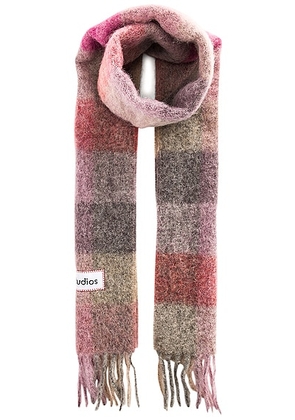 Acne Studios Plaid Fringe Scarf in Fuchsia  Lilac & Pink - Gray,Pink,Plaid. Size all.