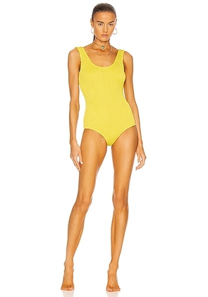 Bottega Veneta Crinkle One Piece Swimsuit in Acid - Yellow. Size 40 (also in 38, 42).