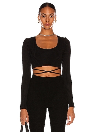 Christopher Esber Deconstruct Long Sleeve Knit Tie Crop Top in Black - Black. Size L (also in ).