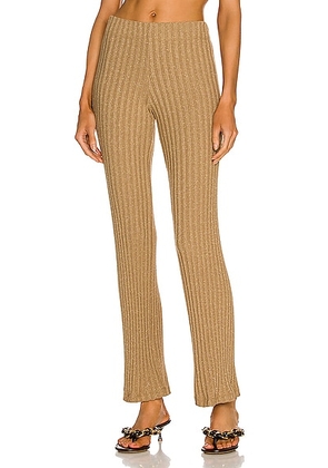 Enza Costa Lurex Sweater Rib Pant in Sand & Gold - Metallic Gold. Size L (also in ).