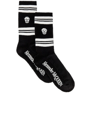 Alexander McQueen Skull Stripe Socks in Black & Ivory - Black. Size L (also in M).