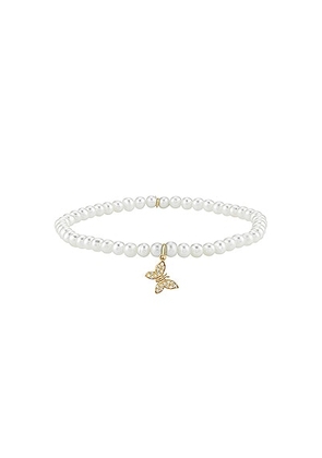 Sydney Evan Tiny Butterfly Charm Beaded Bracelet in White Pearl - White. Size all.