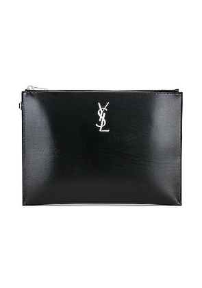 Saint Laurent Monogram Zippered Tablet Holder in Noir - Black. Size all.