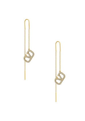 Valentino Garavani V Logo Signature Drop Earrings in Oro & Crystal Silver Shade - Metallic Gold. Size all.