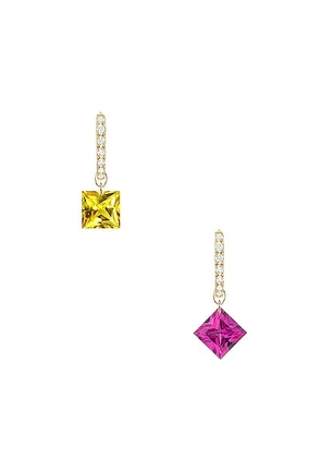 ILENE JOY x Elizabeth Sulcer for FWRD Airlie Huggie Earrings in Pink Sapphire  Yellow Sapphire  Diamonds  & 18K Gold - Metallic Gold. Size all.