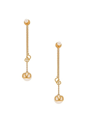 Valentino Garavani V Logo Signature Pearl Drop Earrings in Oro & Cream - Metallic Gold. Size all.
