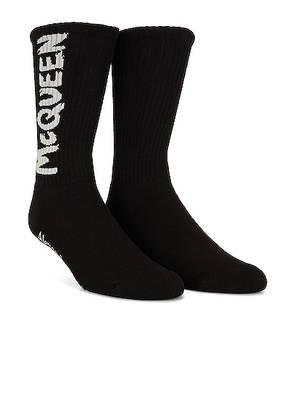 Alexander McQueen Socks Graffiti in Black & Ivory - Black. Size L (also in M).