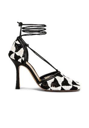 Bottega Veneta Stretch Lace Up Sandals in String & Black - Black. Size 36 (also in 36.5, 38, 39).