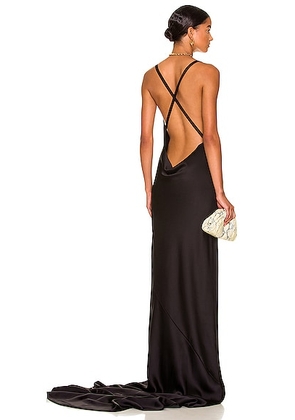 Norma Kamali Cross Back Bias Gown in Black - Black. Size L (also in M, S, XL, XS).