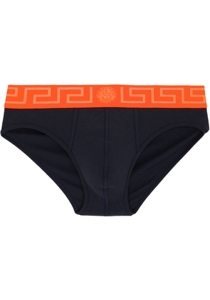 Versace Underwear Navy & Orange Greca Border Briefs