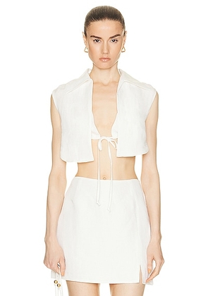 MATTHEW BRUCH Vest with Triangle Top in White Viscose Linen - White. Size 3 (also in 4).