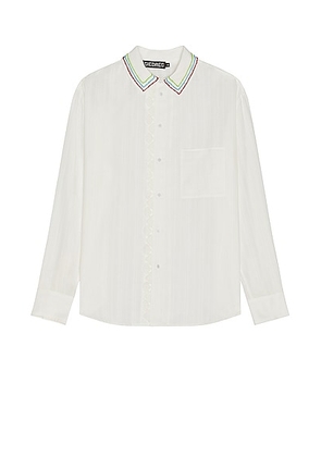 SIEDRES Beaded Collar Shirt in White - White. Size L (also in M, S, XL/1X).