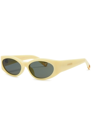 Jacquemus X Linda Farrow Luxe Ovalo Oval-frame Sunglasses - Yellow