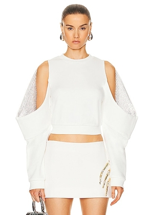 AREA Crystal Embellished Cold Shoulder Sweatshirt in Off White - White. Size M (also in S).