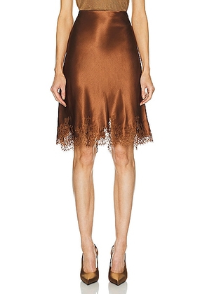 Saint Laurent Satin Lace Skirt in Caramel - Rust. Size 38 (also in 36, 40, 42).