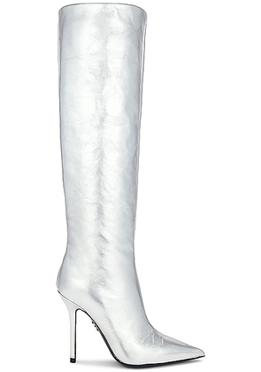 David Koma Wide Leg Knee High Boot in Silver - Metallic Silver. Size 36.5 (also in 37, 38, 40, 41).